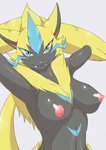 anthro big_breasts breasts female fur lightning_whiskers looking_at_viewer nipples nude smile solo yellow_body yellow_fur tarian nintendo pokemon felid generation_7_pokemon legendary_pokemon mammal pokemon_(species) zeraora hi_res