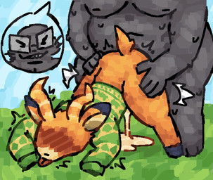 anal anal_penetration anthro antlers belly big_belly blue_sky blush bodily_fluids butt butt_grab clothed clothing cum cum_inside cum_puddle cutaway doggystyle duo emanata eyewear femboy from_behind_position front_view genital_fluids glasses grass green_clothing green_sweater green_topwear grey_body hand_on_butt head_down_ass_up hooves horn leaking_precum male male/male nude orange_body orgasm penetration plant precum raised_tail sex simultaneous_orgasms size_difference sky slightly_chubby slightly_chubby_male striped_antlers sweat sweater tail thrusting tongue tongue_out topwear trembling_for_pleasure wearing_glasses scaliescum animal_crossing nintendo beau_(animal_crossing) dusty_(motherfan31) antelope aquatic bovid mammal pinniped seal aliasing digital_media_(artwork) portrait three-quarter_portrait
