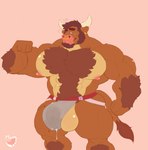 2018 5_fingers anthro arm_hair balls barazoku beard big_balls big_bulge big_muscles blue_eyes blush bodily_fluids body_hair bovid bovine brown_body brown_fur bulge cattle chest_hair clothed clothing diesel_(komatose) drooling ear_piercing ear_ring eyebrows facial_hair facial_piercing fingers flexing fur genital_fluids genitals happy_trail hi_res horn huge_muscles humanoid_hands jockstrap leg_hair looking_at_viewer male mammal merong muscular muscular_anthro muscular_male nipples nose_piercing nose_ring one_eye_closed piercing pink_nipples pink_nose precum precum_through_clothing precum_through_underwear ring_piercing saliva simple_background solo standing thick_eyebrows topless underwear wet wet_clothing white_horn