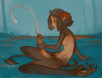 big_penis black_hair bodily_fluids breasts claws clothing cum ejaculation erection genital_fluids genitals grass grey_body gynomorph hair horn humanoid_pointy_ears hyper_long_penis intersex legwear long_legs long_penis masturbation mostly_nude not_furry penile penile_masturbation penis plant pointy_ears reclining slim small_breasts solo spade_tail tail thigh_highs toe_claws toeless_legwear syvaron demon demon_humanoid humanoid