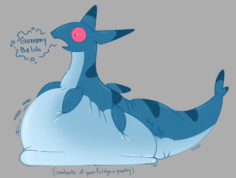 after_vore ambiguous_gender belly big_belly blue_belly blue_body burping feral grey_background red_eyes rumbling_stomach simple_background text vore ravenous-rampage aquatic fish shark 2026 english_text