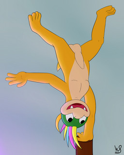 4_toes anthro balls featureless_chest feet foreskin genitals handstand male mohawk nude nudist penis pole solo toes unretracted_foreskin upside_down whitesky mario_bros nintendo koopaling lemmy_koopa koopa scalie