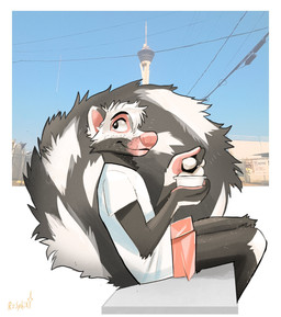 anthro bench big_tail black_body black_fur border bottomwear building candy closed_smile clothed clothed_anthro clothed_male clothing curled_tail day dessert detailed_background eyebrows fingers food fur hair holding_food holding_object humanoid_hands ice_cream las_vegas looking_back male male_anthro marshmallow mouth_closed multicolored_body multicolored_fur on_bench outside photo_background pink_inner_ear pink_nose power_lines shirt short_hair shorts side_view sitting sitting_on_bench sky smile solo t-shirt tail topwear tower two_tone_body two_tone_fur two_tone_tail white_body white_border white_clothing white_fur white_hair white_shirt white_t-shirt white_topwear rosphix mylo_(rosphix) mammal mephitid skunk spotted_skunk digital_drawing_(artwork) digital_media_(artwork) hi_res photography_(artwork) shaded signature trans_(lore) trans_man_(lore)