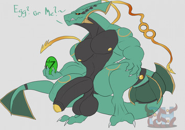 2_toes anthro areola balls barazoku biceps big_balls big_muscles big_pecs big_penis black_balls black_body black_foreskin black_sclera claws crouching dark_sclera dialogue digitigrade egg feet fin foreskin genitals glans gold_areola gold_nipples green_body grey_background half-erect hand_on_knee hand_on_leg holding_egg holding_object horn huge_balls huge_penis humanoid_genitalia humanoid_penis looking_at_viewer male markings multicolored_body muscular muscular_anthro muscular_male nipples no_pupils nude nude_anthro nude_male pecs penis question_mark red_eyes simple_background solo tail tail_fin talking_to_viewer text thick_tail tilde_after_text toe_claws toes triceps white_background yellow_glans daikuhiroshiama nintendo pokemon sirocco_(daikuhiroshiama) generation_3_pokemon generation_6_pokemon hybrid legendary_pokemon mega_evolution mega_rayquaza pokemon_(species) rayquaza 2026 english_text hi_res