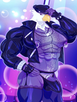 abs accessory anthro areola barazoku beak biceps big_bulge big_muscles big_penis body_hair bracelet bulge chest_hair clothed clothing cock_ring crop_top deltoids erection erection_under_clothing feathers fingerless_gloves fishnet_clothing fishnet_topwear garter_belt garter_straps genitals gloves hand_on_hip handwear happy_trail hat headgear headwear huge_muscles humanoid_genitalia humanoid_penis jacket jewelry lace leather leather_clothing leather_daddy leather_gloves leather_handwear leather_hat leather_headgear leather_headwear leather_jacket leather_topwear legwear male muscular muscular_anthro muscular_male narrowed_eyes necklace nipple_piercing nipple_ring nipples non-mammal_nipples open_clothing open_jacket open_topwear pecs penis penis_accessory penis_base penis_jewelry piercing pubes purple_background ring_piercing serratus shirt simple_background smile solo standing tenting thick_arms thick_thighs thigh_highs thong topwear tuft underwear nibblenippler animal_crossing nintendo apollo_(animal_crossing) accipitrid accipitriform avian bald_eagle bird eagle sea_eagle 2025 hi_res