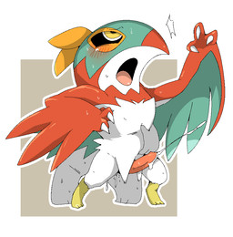 anthro blush bodily_fluids cum cumshot ejaculation erection genital_fluids genitals hands-free male open_mouth orgasm penis semi-anthro solo tapering_penis tongue doneru nintendo pokemon avian generation_6_pokemon hawlucha pokemon_(species) 2015