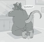 5_toes ambiguous_gender anthro anus ball_tuft balls bathroom butt duo feet genitals hair imminent_facesitting inside larger_male looking_back male male/ambiguous male_focus nude on_ground overweight overweight_male ponytail raised_tail rat_tail size_difference smaller_ambiguous solo_focus speech_bubble tail text toes tuft graros lagomorph leporid mammal murid murine rabbit rat rodent english_text greyscale monochrome