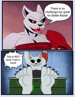 anthro anticipation battle_beast_ii bound claws dialogue dungeon feet female foot_fetish foot_focus humor preparation restraints scared shocked soles stocks text tickle_torture tickling toe_claws toes toony frozarcold image_comics instant_loss_2koma invincible_(image_comics) thokk's_daughter comic english_text hi_res