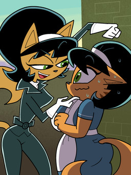 age_difference anthro black_body black_fur bodily_fluids butt clothed clothed_anthro clothed_female clothing eyebrows female female/female female_anthro fur gloves green_eyes handwear nervous nervous_sweat raised_eyebrow seductive small_waist sweat tail tan_body tan_fur 4chan_anon unknown_artist nickelodeon t.u.f.f._puppy kitty_katswell mrs._katswell domestic_cat felid feline felis mammal 2026 3:4 hi_res daughter_(lore) incest_(lore) mother_(lore) mother_and_child_(lore) mother_and_daughter_(lore) parent_(lore) parent_and_child_(lore) parent_and_daughter_(lore)