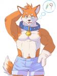 anthro clothed clothing collar eyewear glasses male muscular muscular_anthro muscular_male pecs pubes question_mark solo topless sharparadise canid canine fox mammal 3:4 hi_res