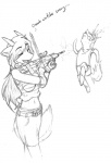 5_fingers anthro blood bodily_fluids bow_(stringed_instrument) breasts clothing dual_holding duo empty_eyes female fingers front_view gun hair holding_bow_(stringed_instrument) holding_gun holding_object holding_ranged_weapon holding_weapon horn l85 long_hair male medium_breasts ranged_weapon running sa80 shot_in_head slim slim_anthro slim_female slim_male snout standing stylized_empty_eyes stylized_eyes tail three-quarter_view weapon wings makoroll mythology mako_(makosushi) meadow_(character) canid canine dragon mammal mythological_creature mythological_scalie scalie 2012 graphite_(artwork) hi_res monochrome traditional_media_(artwork)