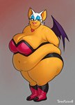 2023 anthro bat big_breasts breasts cleavage clothed clothing eyeshadow female fur huge_breasts makeup mammal morbidly_obese morbidly_obese_anthro morbidly_obese_female obese obese_anthro obese_female orange_body orange_skin overweight overweight_anthro overweight_female rouge_the_bat sega solo sonic_the_hedgehog_(series) thick_thighs totesfleisch8 white_body white_fur wide_hips wings