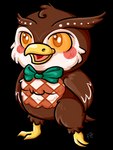 anthro bow_tie fluffy green_bow_tie hands_behind_back male open_mouth orange_sclera simple_background solo transparent_background xxforeverjadedxx animal_crossing nintendo blathers_(animal_crossing) 2013 3:4 alpha_channel full-length_portrait low_res portrait