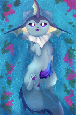 animal_genitalia animal_penis anus blue_body blue_penis cetacean_genitalia cetacean_penis cute_fangs eyebrows fangs feral frill_(anatomy) genital_slit genitals glistening glistening_eyes glistening_genitalia glistening_penis gradient_penis heart_nose heart_symbol male neck_frill no_sclera partially_submerged paws penis pupils purple_eyes purple_penis purple_tongue solo spiked_penis spiked_tail spikes spikes_(anatomy) tail tapering_penis teeth tongue tongue_out water white_pupils crossvallia nintendo pokemon eeveelution generation_1_pokemon pokemon_(species) vaporeon 2026 absurd_res hi_res