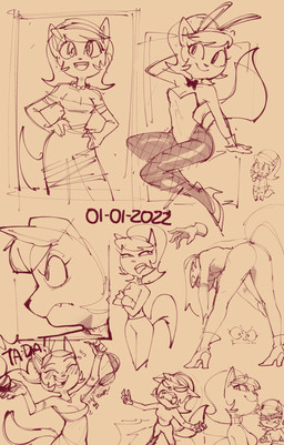 angry anthro bent_over bent_over_with_legs_held_straight boots bow_(feature) bow_in_front bow_tie bunny_costume clothing costume dress drunk fake_ears fake_rabbit_ears female fishnet_clothing fishnet_leggings fishnet_legwear footwear high_heeled_boots high_heels leggings legwear leotard multiple_poses pose shoes solo substance_intoxication dbaru nickelodeon t.u.f.f._puppy kitty_katswell domestic_cat felid feline felis mammal 2022 dated hi_res monochrome sketch