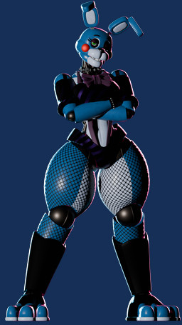 3_toes anthro bare_shoulders black_clothing black_gloves black_handwear black_legwear black_stockings blue_body bottomwear bow_tie bracelet breasts buckteeth clothed clothing collar crossed_arms crossgender eyelashes feet female fishnet_clothing fishnet_leggings fishnet_legwear glistening glistening_body gloves green_eyes handwear hotpants jewelry leggings legwear machine mtf_crossgender off_shoulder one_eye_closed pattern_clothing pattern_shirt pattern_topwear purple_bow_tie purple_eyelids purple_one-piece_swimsuit shirt shorts simple_background solo spiked_bracelet spiked_collar spikes standing stockings striped_clothing striped_shirt striped_topwear stripes teeth thick_thighs toeless_legwear toeless_stockings toes topwear transparent_background ventral_groove wide_hips atumalaca atumalaca_(modeler) five_nights_at_freddy's five_nights_at_freddy's_2 scottgames toy_bonnie_(fnaf) animatronic lagomorph leporid mammal rabbit robot robot_anthro 2025 3d_(artwork) 9:16 alpha_channel digital_media_(artwork) full-length_portrait hi_res portrait