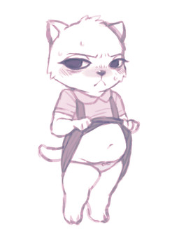annoyed anthro belly black_eyes bodily_fluids bow_panties bow_underwear clothing female flustered fur narrowed_eyes panties presenting_belly simple_background slightly_chubby solo standing sweat sweatdrop tail underwear white_background white_body white_fur young young_female crookedtrees cat_soup nyako_(nekojiru) domestic_cat felid feline felis mammal 3:4
