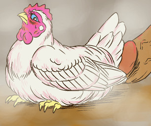 beak bestiality blue_eyes blush claws duo erection eyelashes feathered_wings feathers female female_on_human feral genitals human_on_feral humanoid_genitalia humanoid_penis interspecies larger_male male male/female male_on_feral nude penis sitting size_difference smaller_female vein wings worried bubonikku third-party_edit avian bird chiken galliform human mammal phasianid censor_removal_edit