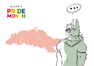 anthro balls big_balls big_butt butt clothed clothed_anthro clothed_male clothing duo eye_scar facial_scar fully_clothed fully_clothed_anthro fully_clothed_male genitals larger_anthro larger_male lgbt_pride macro male nude nude_anthro nude_male scar size_difference smaller_anthro smaller_male text unimpressed dudenahuel lgbt_pride_month roy_(dudenahuel) samuel_(dudenahuel) canid canine domestic_pig mammal maned_wolf suid suine sus_(pig) yorkshire_pig 2024 absurd_res colored_sketch english_text hi_res sketch