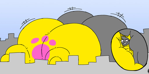 anthro big_breasts big_butt breast_expansion breast_squish breasts bubble_butt butt butt_expansion butt_squish clothing crossbar_emanata curvy_figure emanata erect_nipples expansion eyelashes fangs female footprint fur grey_body grey_fur grin head_tuft hoodie huge_breasts huge_butt hyper hyper_breasts hyper_butt logo nipple_outline nipples pawprint smile solo spherical_breasts squish teeth text topwear tuft thatdawgmurray bait_(thesneakyzone) domestic_cat felid feline felis mammal absurd_res aliasing artist_logo artist_name digital_media_(artwork) hi_res signature