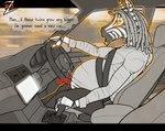 anthro beard belly big_belly blush cybernetic_arm cybernetic_limb cybernetics dreadlocks driving facial_hair glowing glowing_eyes grey_beard grey_facial_hair grey_hair hair machine male mature_male pregnant pregnant_male side_view sitting solo yellow_eyes rj_zenith bmw_e46 rj_(rj_zenith) cyborg equid equine mammal zebra andromorph_(lore)