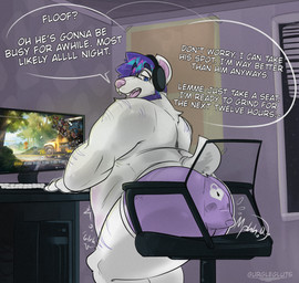 abdominal_bulge almost_fully_inside anal anal_vore anthro ass_up backsack balls beard belly between_buttocks big_belly body_hair body_in_anus bulge bullying butt chair clothed clothing computer computer_keyboard computer_monitor duo electronics endosoma facial_hair feet_first fur furniture gaming gaming_while_penetrated genitals hair headphones headphones_only highlights_(coloring) inside_clothing keyboard living_insertion lock_symbol long_term long_term_storage male male/male male_pred male_prey monitor muffled muffled_speech multicolored_hair muscular muscular_male neck_tuft nub_tail office_chair on_chair open_mouth overweight overweight_male purple_eyes purple_hair rear_view rumbling_stomach safe_vore sagging_belly silhouetted_face sitting sitting_on_chair spandex teasing teeth teeth_showing text tight_clothing trapped trapped_in_butt trapped_in_clothing trapped_in_underwear tuft under_clothes underwear underwear_only vore white_body white_fur gurglegluts ambient_among_us marvel marvel_rivals bear canid canine canis mammal wolf english_text hi_res