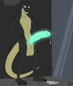animal_genitalia animal_penis anthro balls big_balls big_penis biped black_body black_scales bodily_fluids claws countershade_scales countershade_tail countershade_torso countershading dripping erection eyebrows genital_fluids genitals glowing glowing_genitalia glowing_penis green_body green_countershading green_scales grin half-closed_eyes hand_on_hip hand_on_own_hip holding_own_penis holding_penis huge_penis inside looking_at_genitalia looking_at_own_penis looking_at_penis looking_at_self male multicolored_body multicolored_scales narrowed_eyes navel nude penis plantigrade precum precum_drip scales smile solo standing tail toe_claws two_tone_body two_tone_scales fuf alligator alligatorid crocodilian reptile scalie 2026 hi_res