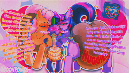 diaper feces female group male soiled_diaper soiling text trio unclean_diaper used_diaper the_sheepl hasbro my_little_pony mythology dragon equid equine horse mammal mythological_creature mythological_scalie pony scalie 16:9 english_text hi_res widescreen