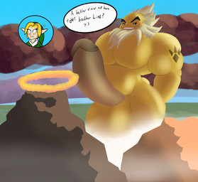 big_penis duo genitals huge_penis hyper hyper_genitalia hyper_penis macro male penis size_difference text yaboivanillo nintendo the_legend_of_zelda darunia link goron english_text hi_res