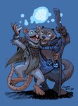 4_fingers anthro biped blue_background clothed clothing duo fingers hug humanoid_hands magic male mature_male simple_background saran_kit hasbro magic:_the_gathering wizards_of_the_coast mammal murid murine mustelid otter rat rodent 2024 hi_res