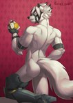 anthro back_muscles biped bubble_butt butt claws clock fingers fur hair male muscular muscular_male pawpads pocketwatch solo tail watch white_body white_fur grimsvault mihoyo zenless_zone_zero von_lycaon canid canine canis mammal wolf