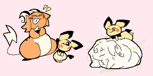 :t >_< >_o ambiguous_anthro ambiguous_gender ambiguous_pred ambiguous_prey anthro anthro_pred anthro_prey back_stripes belly belly_bed belly_on_ground big_belly big_butt biped black_ears black_nose black_sclera black_stripes blonde_hair bodily_noises body_outline butt cheek_spots chest_tuft clenched_eyes countershade_belly countershade_fur countershading crossed_arms digestion_noises dot_nose duo eyes_closed face_imprint feet foot_imprint foot_on_face fully_inside fur green_text hair hand_imprint hand_on_belly hand_on_own_belly heart_reaction heart_symbol hearts_around_head huge_belly hyper hyper_belly imprint licking licking_lips licking_own_lips lightning_tail looking_at_another looking_up looking_up_at_another looking_well-fed lying lying_on_ground monotone_background motion_lines multicolored_ears nude_ambiguous nude_anthro on_front on_ground one_eye_closed oral_vore orange_body orange_fur orange_hair pink_background resting_on_belly role_reversal rumbling_stomach satisfied semi-anthro short side_view simple_background size_difference small_feet smaller_pred smile smiling_eyes smirk smug soft_vore sound_effects stripes struggling struggling_prey tan_belly tan_body tan_fur tan_tuft text thick_thighs tongue tongue_out toothy_grin toothy_smile tuft two_tone_ears unwilling_prey vore vowelless vowelless_sound_effect white_eyes white_heart wide_hips yellow_body yellow_ears yellow_fur meatcanister nintendo pokemon daniel_(meatcanister) rhubarb_(meatcanister) generation_1_pokemon generation_2_pokemon mammal pichu pokemon_(species) raichu rodent 2026 digital_media_(artwork) english_description full-length_portrait hi_res pixel_(artwork) portrait male_(lore)