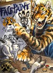 2006 anthro blotch bovid brush caprine claws duo english_text fangs felid fur goat holding_brush holding_object holding_paintbrush hooves horn male mammal open_mouth open_smile paintbrush pantherine paws smile striped_body striped_fur stripes teeth text tiger whiskers white_body white_fur