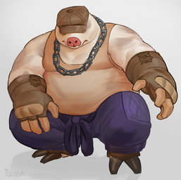 anthro belly chain_necklace claws clothing crouching fingerless_gloves fur gloves handwear hat hat_over_eyes headgear headwear jewelry male musclegut muscular necklace overweight overweight_male pecs pink_nose shirt solo tank_top topwear white_body white_fur toicobis deadlock_(game) valve mo_(deadlock) eulipotyphlan mammal mole_(animal) absurd_res hi_res
