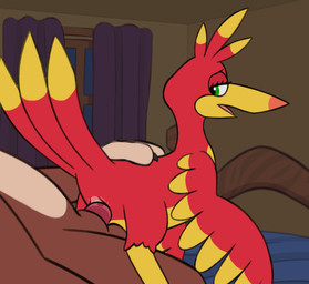 animal_genitalia anthro balls beak bed bestiality bodily_fluids brown_body cloaca cloaca_juice cloacal cloacal_penetration curtains duo eyelashes feathers female female_penetrated feral feral_penetrated furniture genital_fluids genitals green_eyes hand_on_back looking_back male male/female narrowed_eyes nude on_bed open_mouth penetration penis red_body solo_focus tongue window wings ahatas banjo-kazooie rareware banjo_(banjo-kazooie) kazooie avian bear bird mammal 2d_animation animated frame_by_frame hi_res loop short_playtime
