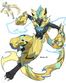 ambiguous_gender anthro black_body blue_eyes claws fur simple_background solo whiskers white_background yellow_body yellow_fur romu_38 nintendo pokemon felid generation_7_pokemon legendary_pokemon mammal pokemon_(species) zeraora 2026 absurd_res digital_media_(artwork) hi_res reference_image