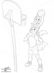 4_toes 5_fingers anthro arms_above_head ball barefoot basketball basketball_(ball) basketball_hoop bottomwear bulge carrying_another clothed clothing duo feet fingers footwear holding_ball holding_object looking_up male net on_shoulders open_mouth open_smile shirt shoes shorts simple_background smile tail tank_top teamwork toes topwear white_background young wolfblade curiousferret jesse_collins border_collie canid canine canis collie domestic_dog herding_dog mammal pastoral_dog procyonid raccoon sheepdog better_version_at_source sketch