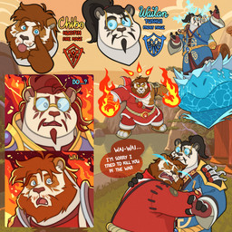 3_toes 4_fingers anthro armor beard belt black_body black_eyebrows black_fur black_hair blue_clothing blue_eyes blue_gem blue_robe bodily_fluids bottomwear brown_beard brown_body brown_eyebrows brown_facial_hair brown_fur brown_hair clothing crying detailed_background disembodied_head duo elemental_manipulation eyebrows eyelid_pull eyelid_pull_taunt eyewear facial_hair facial_markings feet fingers fire fire_manipulation footwear fur gem gesture glasses glowing glowing_eyes hair head_markings ice_manipulation long_hair magic magic_user making_faces male markings moobs overweight overweight_male pants ponytail red_bottomwear red_clothing red_pants red_robe robe sandals shocked shoes shoulder_guards snowflake spiky_hair tears tied_hair toes tongue tongue_out water water_manipulation wearing_glasses white_body white_fur quasarbearcat blizzard_entertainment warcraft bear elemental_creature mammal pandaren water_creature 1:1 absurd_res cel_shading hi_res multiple_scenes shaded