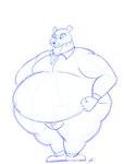 4_fingers anthro belly big_belly big_butt bulge butt clothed clothing fingers fist male obese obese_anthro obese_male overweight overweight_anthro overweight_male simple_background solo standing thick_thighs white_background joe-anthro night_in_the_woods mr._chazokov bear mammal hi_res signature sketch