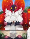 anthro areola big_breasts blush breasts clothed clothing female fur hair male nipple_dip nipples nude menyang nintendo pokemon ancient_pokemon arthropod generation_9_pokemon human insect lepidopteran mammal paradox_pokemon pokemon_(species) slither_wing hi_res