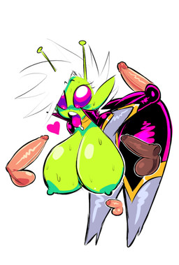 antennae_(anatomy) areola balls bent_over big_breasts blush bodily_fluids bodysuit boots breasts clothed clothing curvy_figure disembodied_penis erection female footwear genitals gesture gloves green_areola green_body green_nipples green_skin group hair handwear hanging_breasts high_heeled_boots high_heels huge_breasts humanoid_genitalia humanoid_penis humanoid_pointy_ears legwear male nipples penis pointy_ears saliva shoes simple_background skinsuit thick_thighs tight_clothing tongue tongue_out voluptuous white_background white_hair theguywhodrawsalot valerie_(theguywhodrawsalot) alien alien_humanoid humanoid absurd_res hi_res