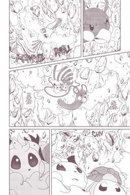 5_panel_comic ambiguous_gender bodily_fluids cheek_spots dialogue exclamation_point feathers feral flying group hair leaf looking_up one_eye_closed open_mouth question_mark rock sound_effects speech_bubble sweat sweatdrop tail tail_feathers talking_to_another text tongue trio wings umikit nintendo pokemon pokemon_mystery_dungeon spike_chunsoft gladdiop_(aots) koko_(aots) muro_(aots) altaria generation_2_pokemon generation_3_pokemon generation_5_pokemon petilil pichu pokemon_(species) 2025 comic english_text monochrome
