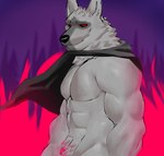 abs anthro biceps black_nose black_sclera cape cape_only clothing fire fire_background fur grey_body grey_fur looking_at_viewer male mostly_nude muscular muscular_anthro muscular_male pecs red_eyes smile solo triceps toro_artz dreamworks puss_in_boots_(franchise) death_(personification) death_(puss_in_boots) canid canine canis mammal wolf 2024 colored hi_res