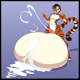 anthro balls balls_on_ground big_balls big_balls_small_penis black_border bodily_fluids border cum cum_on_balls cum_on_ground disproportionate_genitalia ejaculation excessive_cum excessive_genital_fluids femboy fur fur_markings genital_fluids genitals hair hands-free huge_balls humanoid_genitalia humanoid_penis hyper hyper_balls hyper_genitalia looking_at_viewer male markings nude open_mouth orgasm orgasm_face penis small_penis solo striped_body striped_fur stripes wide_hips deonwolf felid feline mammal pantherine tiger 1:1 hi_res