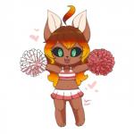 3_toes anthro barefoot black_sclera breasts cheerleader clothed clothing embers feet female fire fur green_eyes hair heart_symbol looking_at_viewer open_mouth pom_poms simple_background smile solo toes jupiter_europe caradhina canid canine canis mammal 1:1 2018 digital_media_(artwork) hi_res