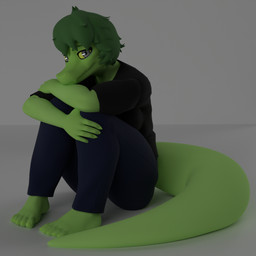anthro black_bottomwear black_clothing black_pants bottomwear claws clothed clothed_anthro clothed_female clothing feet female finger_claws fingers freckled_face freckles green_body green_hair grey_background grey_eyes hair humanoid_feet humanoid_hands long_tail looking_at_viewer neutral_expression pants plantigrade pose short_hair simple_background sitting solo tail toes yellow_sclera big_daddy_(artist) kotinkov_(modeler) cavemanon_studios i_wani_hug_that_gator olivia_halford baryonyx dinosaur prehistoric_species reptile saurischian scalie spinosaurid theropod 1:1 2026 3d_(artwork) colored digital_media_(artwork) full-length_portrait portrait shaded