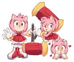 accessory amy_rose anthro blush boots clothing eulipotyphlan female footwear gloves green_eyes hair_accessory hairband handwear heart_symbol hedgehog hi_res kiikoi11 looking_at_viewer mammal multiple_poses piko_piko_hammer pose sega shoes signature simple_background smile solo sonic_the_hedgehog_(film) sonic_the_hedgehog_(series)