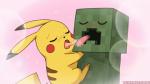 ambiguous_gender blush bodily_fluids bubble cling cursed_image duo eyes_closed french_kissing fur humor kissing licking_tongue pink_background saliva simple_background tongue what yellow_body yellow_fur redminus microsoft minecraft mojang nintendo pokemon xbox_game_studios creeper_(minecraft) generation_1_pokemon mammal pikachu pokemon_(species) rodent 2d_animation animated crossover frame_by_frame low_res short_playtime subtle_animation