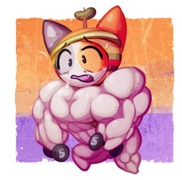 abs anthro big_muscles bodily_fluids breasts butt clothing exercise featureless_breasts female fur grey_body grey_ears grey_fur growth hat headgear headwear holding_object holding_weights mismatched_ears multicolored_body multicolored_fur muscle_growth muscular muscular_anthro muscular_female orange_body orange_ears orange_fur solo sweat weights white_body white_fur toonpower chikn_nuggit cheezborger_(chikn_nuggit) calico_cat domestic_cat felid feline felis mammal 2025 digital_media_(artwork) hi_res