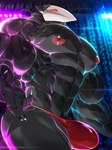 abs biceps black_body bulge clothed clothing male mask mostly_nude muscular muscular_male nipples pecs pubes red_clothing red_eyes red_underwear solo thong underwear vein magangz deltarune undertale_(series) avian darkner swatchling 2021 hi_res